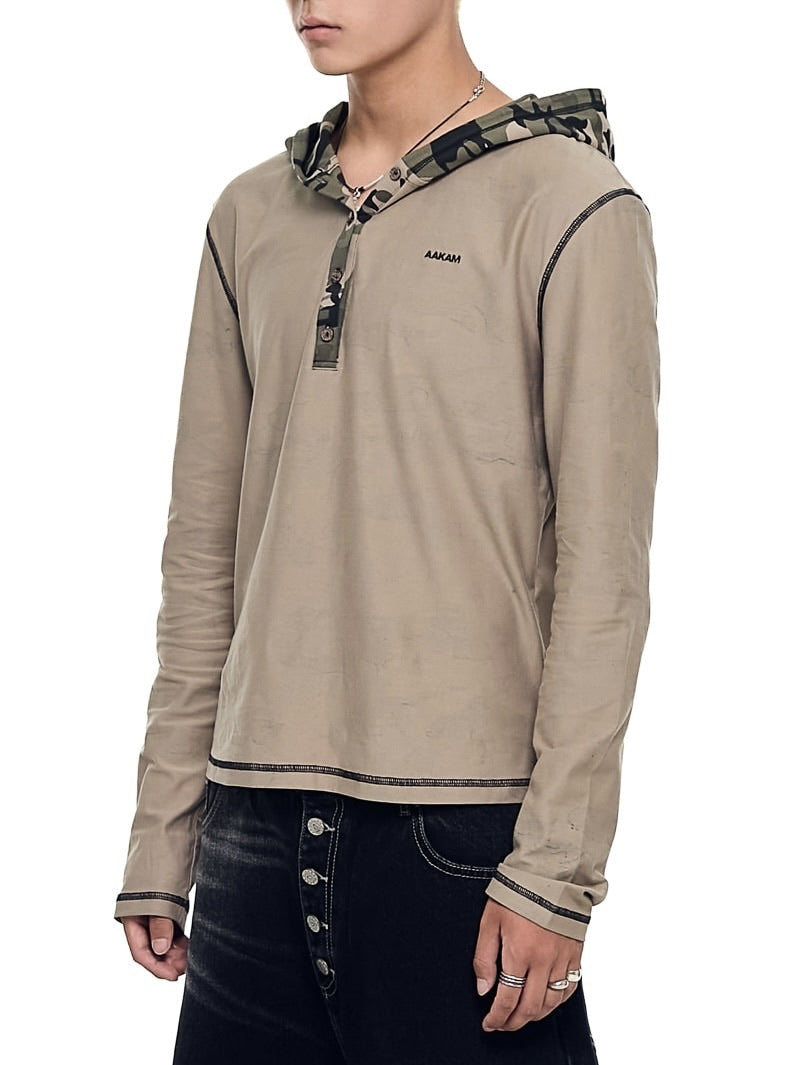 【AAKAM】Camo Contrast Hooded Long Sleeve