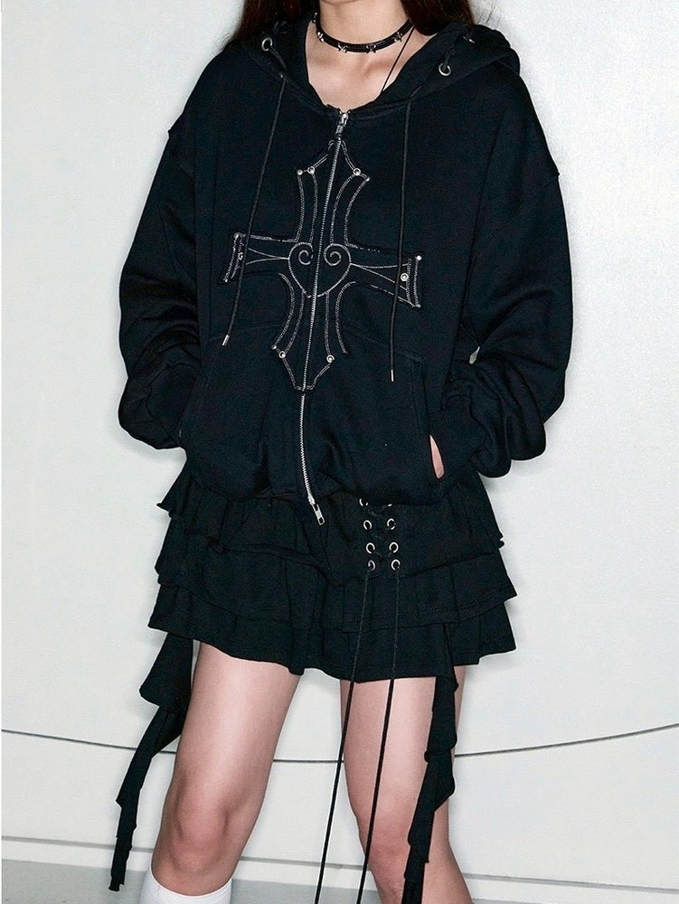 【NOT KNOWING】Gothic Cross Hood Zip Up / 【ノットノーイング】ゴシッククロスフードパーカー