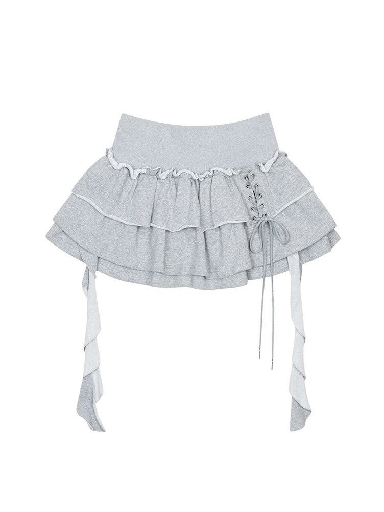 【NOT KNOWING】3 Tiered Lace-Up Ruffle Skirt / 【ノットノーイング】３ティアードレースアップラッフルスカート
