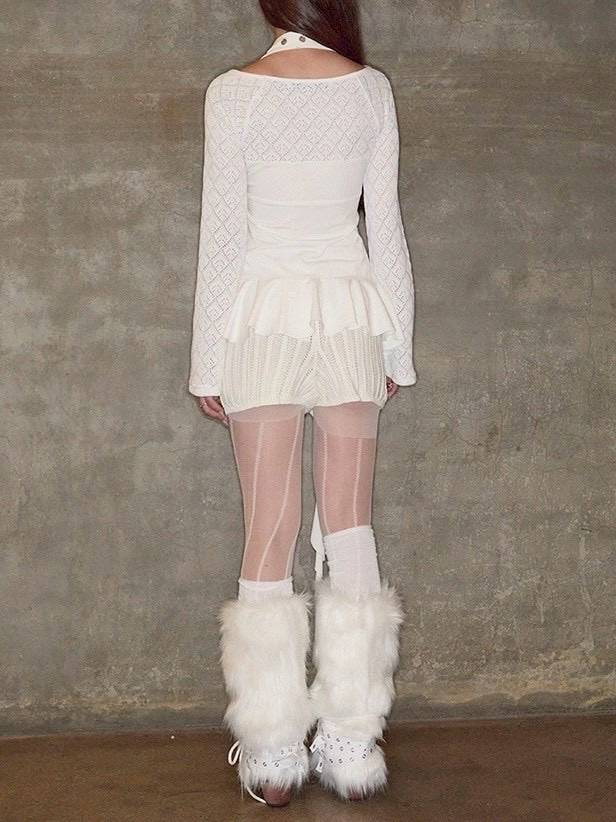 【NOT KNOWING】Belted Halter Ruffle Top / 【ノットノーイング】ベルトホルターラッフル長袖Ｔシャツ