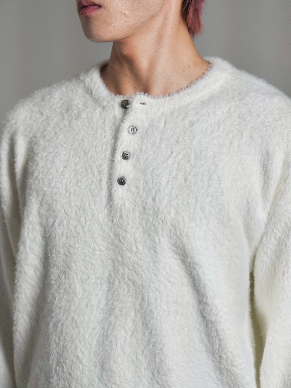 受注制【Chikashitsu +】henry neck hairy knit / 【チカシツプラス】ヘンリーネックヘアリー長袖ニット (5color)