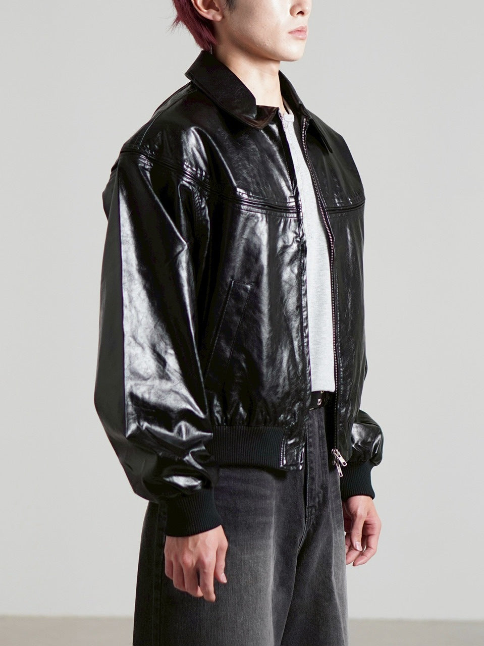 受注制【Chikashitsu +】round stitch non-leather jacket / 【チカシツプラス】ラウンドステッチノンレザージャケット (2color)