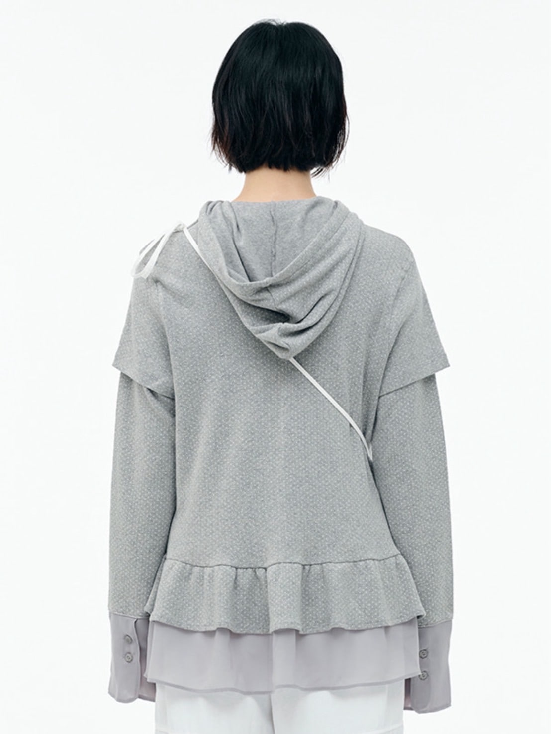 【TUOMIO】FRILL CHIFFON HOODIE / 【トゥオミオ】フリルシフォンフードパーカー