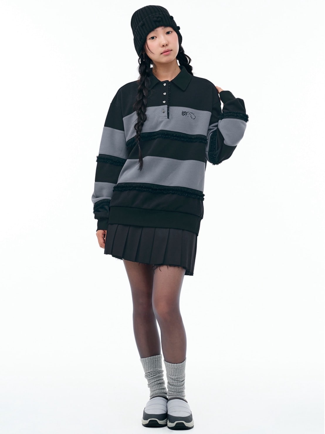 【TUOMIO】RUFFLE POLO TOP / 【トゥオミオ】ラッフル長袖ポロシャツ