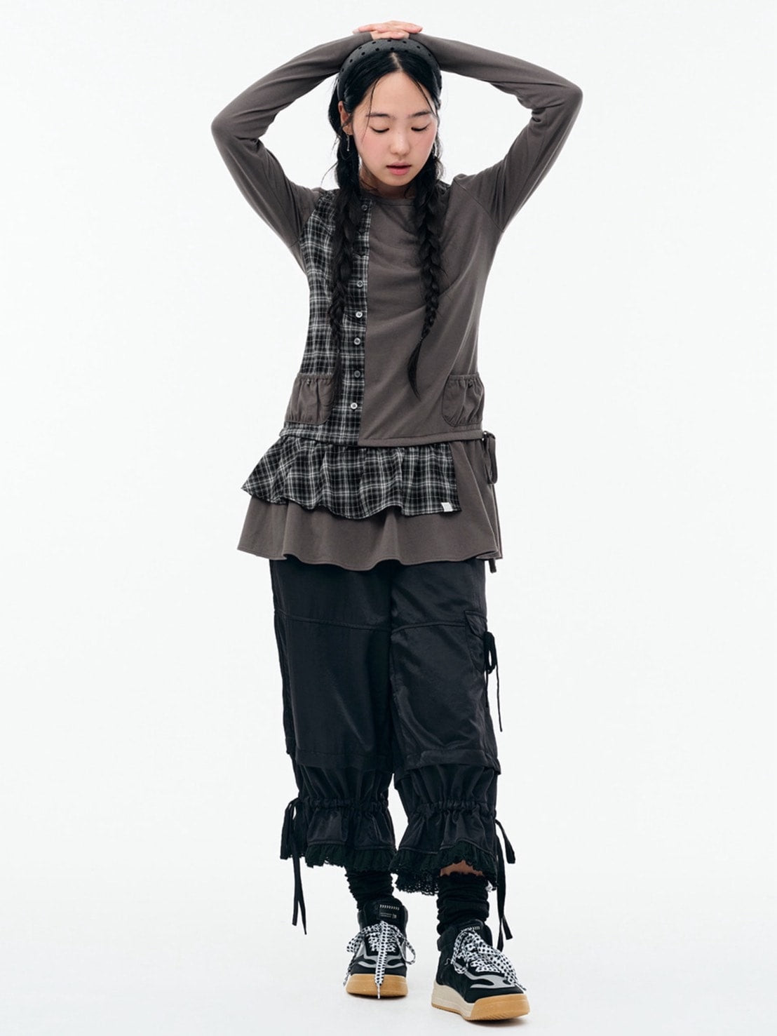 【TUOMIO】CHECK MIXED JERSEY DRESS / 【トゥオミオ】チェックミックスジャージワンピース