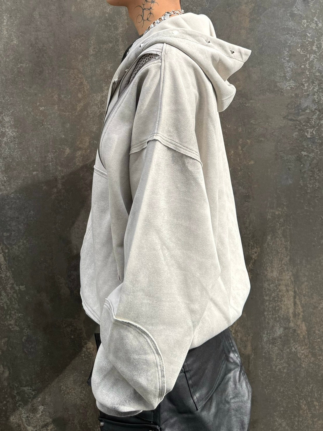 【Never mind the XU】studs washing zip up hoodie / 【ネバーマインドザエックスユー】スタッズウォッシングジップパーカー