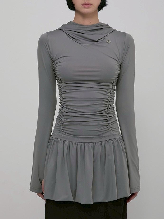 【FLAREUP】Hooded High Neck Long Dress / 【フレアアップ】フードハイネックロングドレス