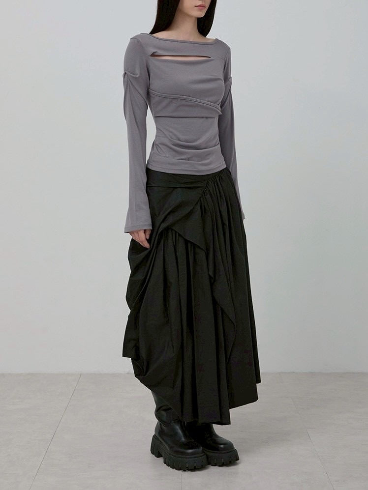 【FLAREUP】Asymmetrical Draped Layered Long Skirt / 【フレアアップ】アシンメトリードレープレイヤードロングスカート