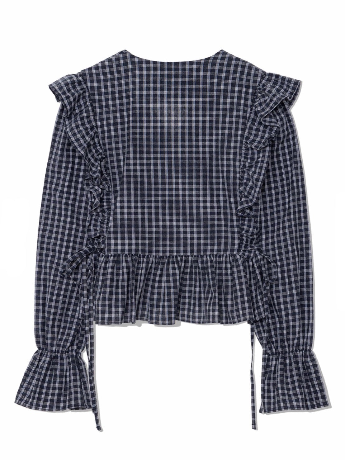 12/21 20:00 再販【Uglyshadow】BUTTON CHECK FRILL BLOUSE