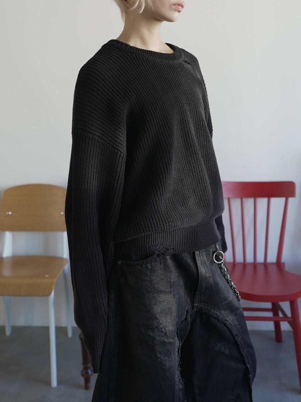 【CHIKASHITSU PLUS HIGH】Cropped spray dyeing knit