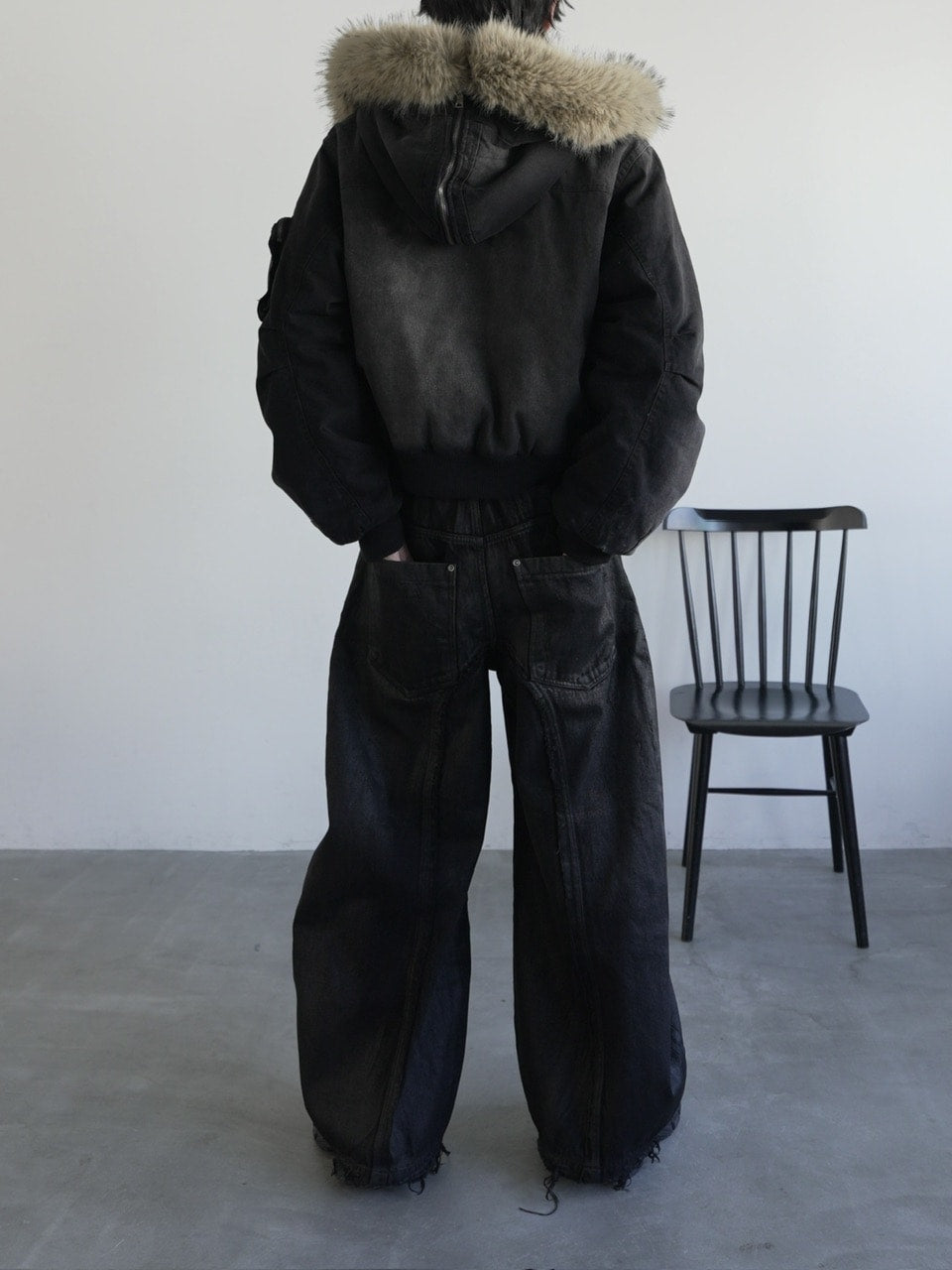 【CHIKASHITSU PLUS HIGH】Washed coating denim pants