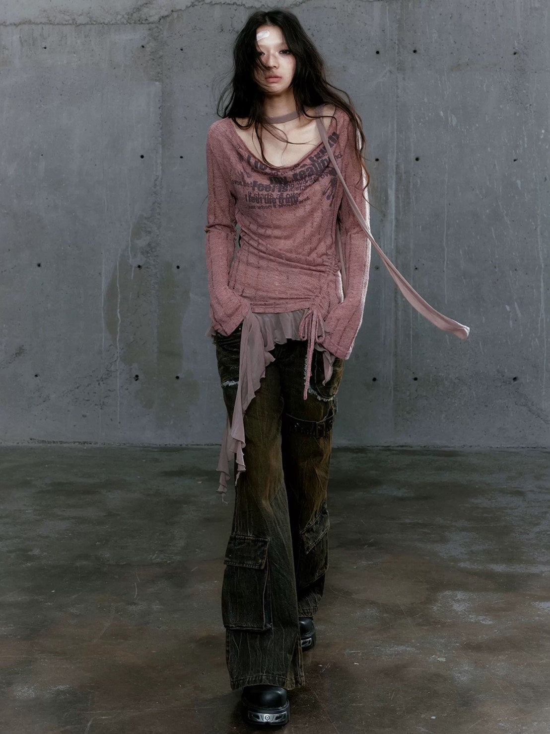 【Cest Nous】Dropped Neckline Graffiti Top