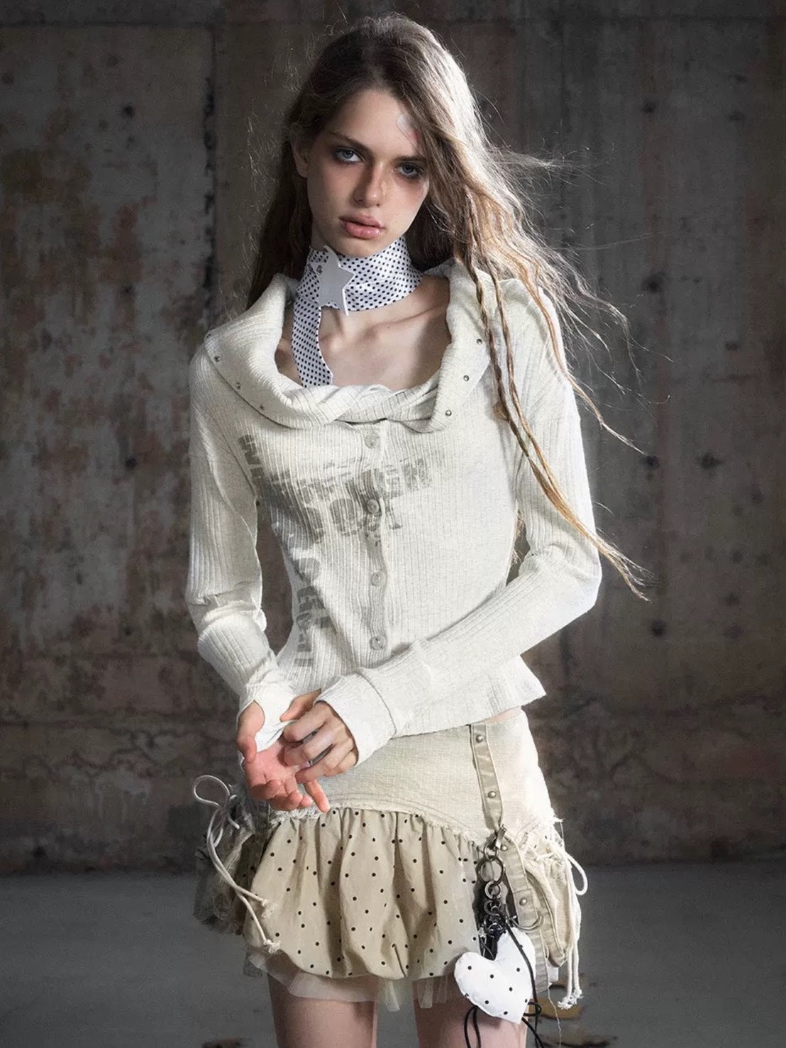 【Cest Nous】Off Shoulder Print Top / 【セヌー】オフショルダープリント長袖トップス