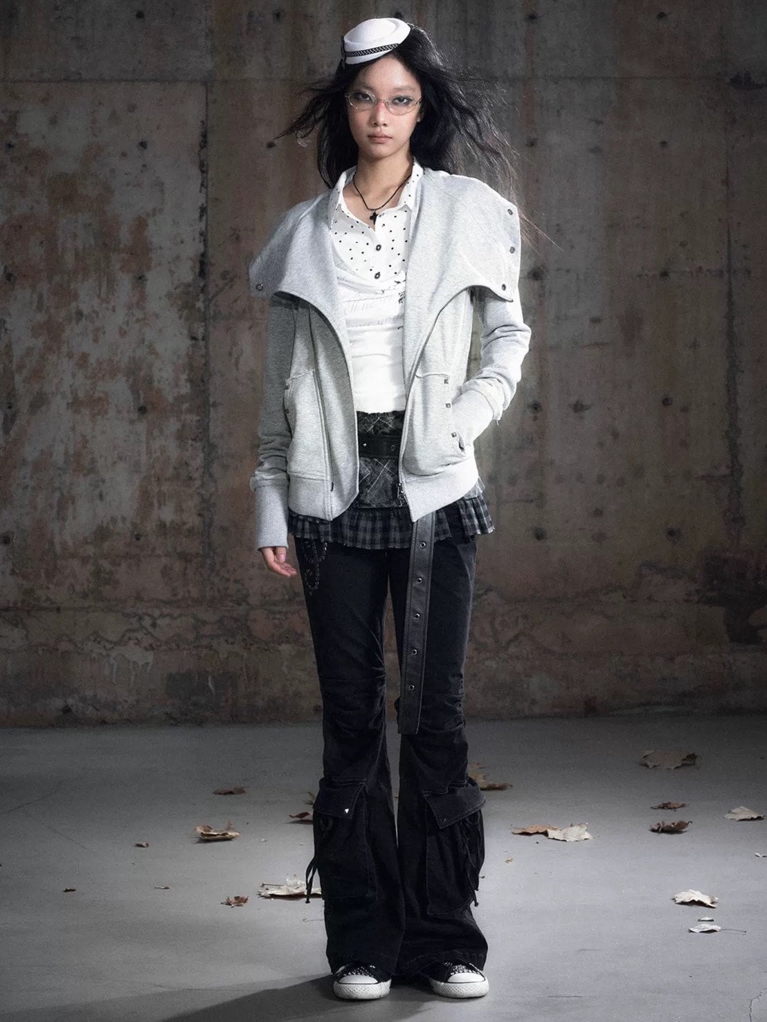 【Cest Nous】Studded Hoodie / 【セヌー】オープンカラースタッズジップパーカー