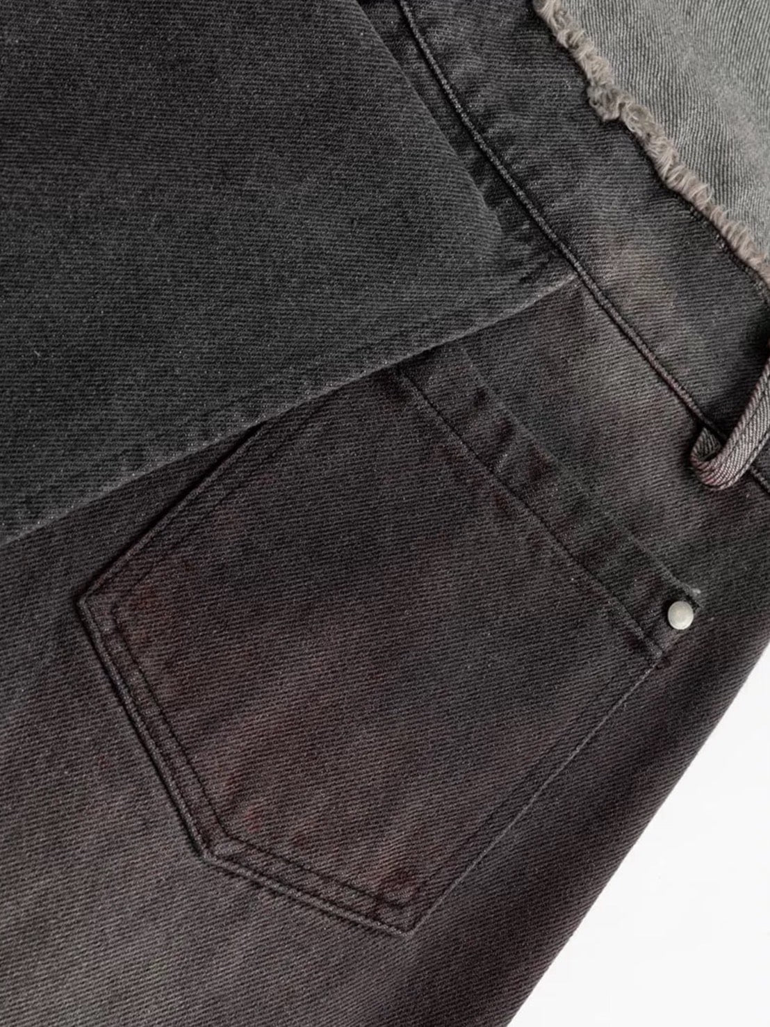 【Cest Nous】Black & Red Wide-Leg Pants / 【セヌー】ダブルウエストダメージデニムパンツ