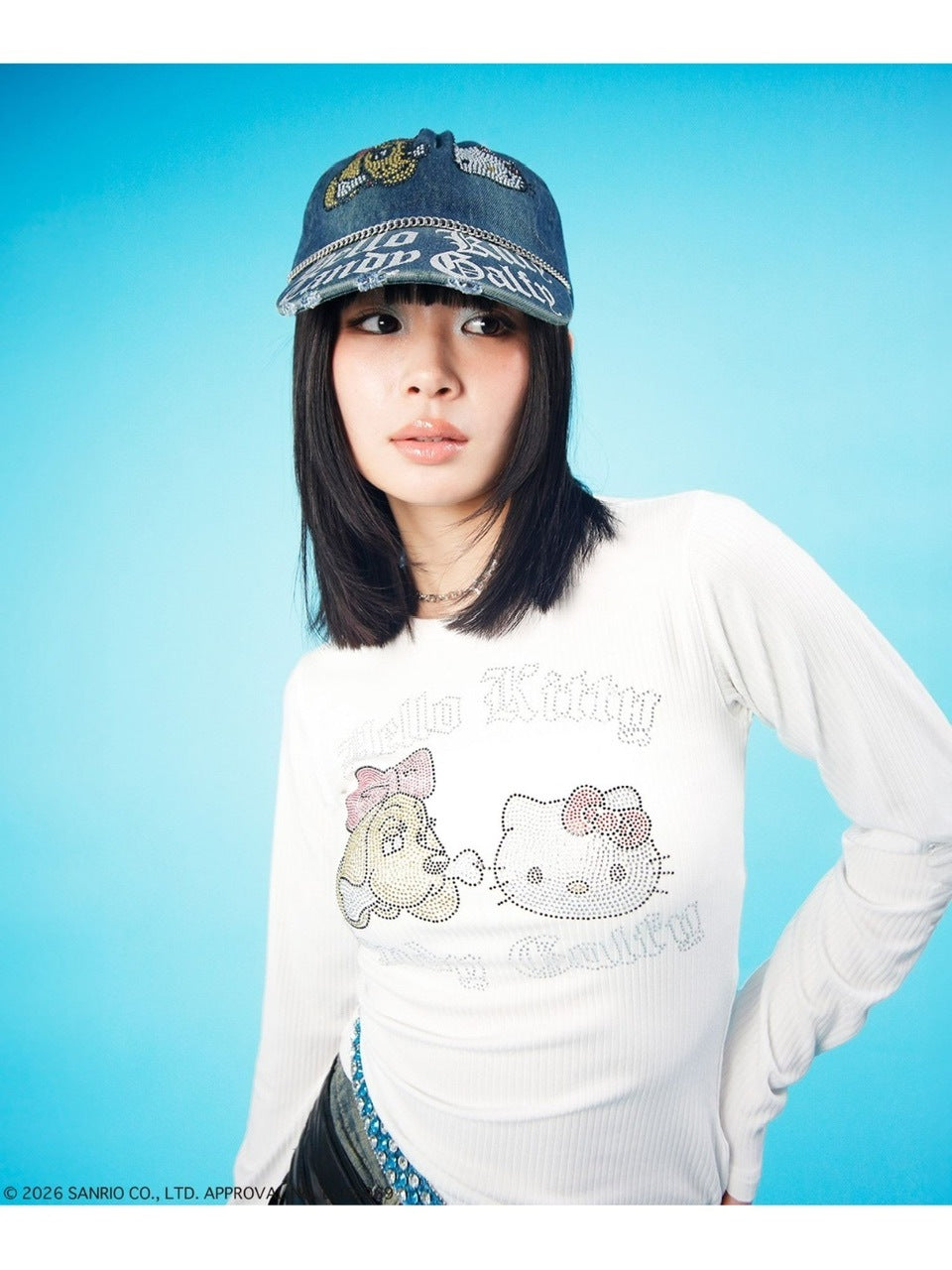 【GALFY×KITTY】キラキラキティガルTee / 【ガルフィー×キティー】ラインストーンシースルー長袖Tシャツ