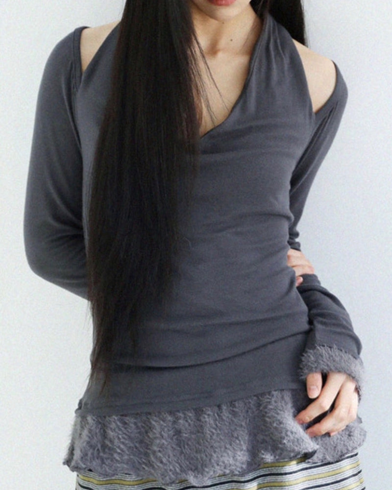 12/21 20:00 発売【Uglyshadow】SCARF FUR FRILL T-SHIRT