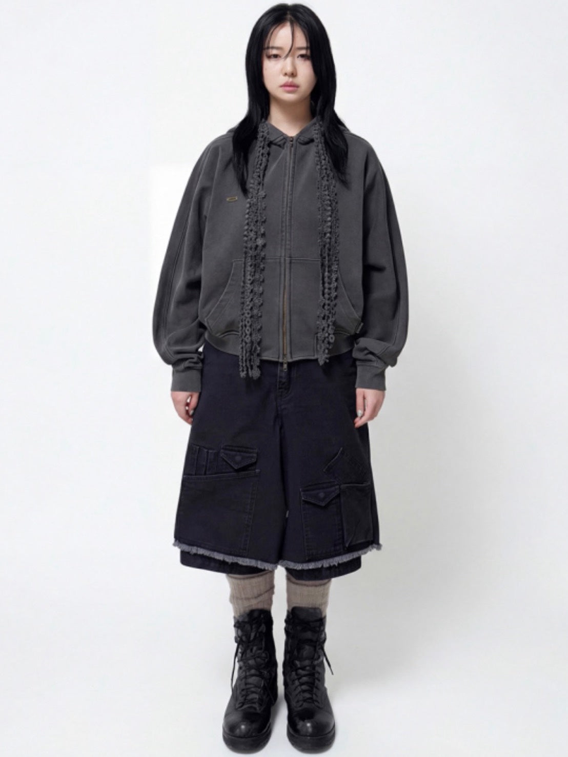 着画、物撮りまだ【AJOBYAJO】Laced Multi-Drawstring Zip-Up Hoodie