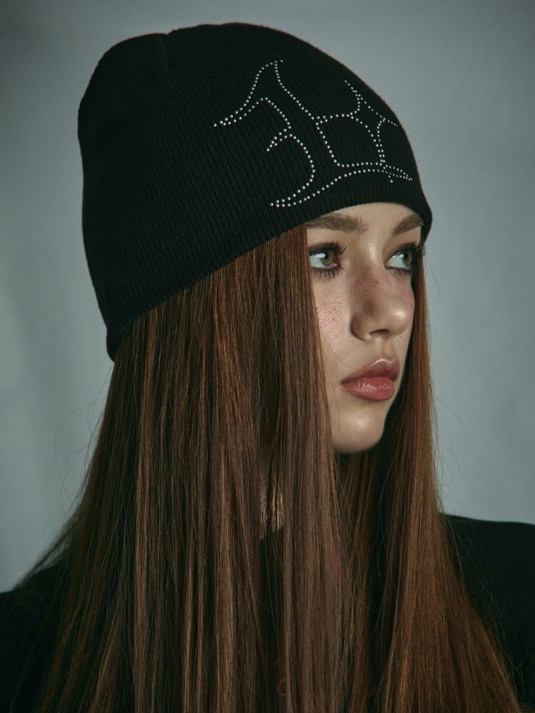 【GATELESS】RHINESTONE LOGO BEANIE / 【ゲートレス】ラインストーンロゴニット帽