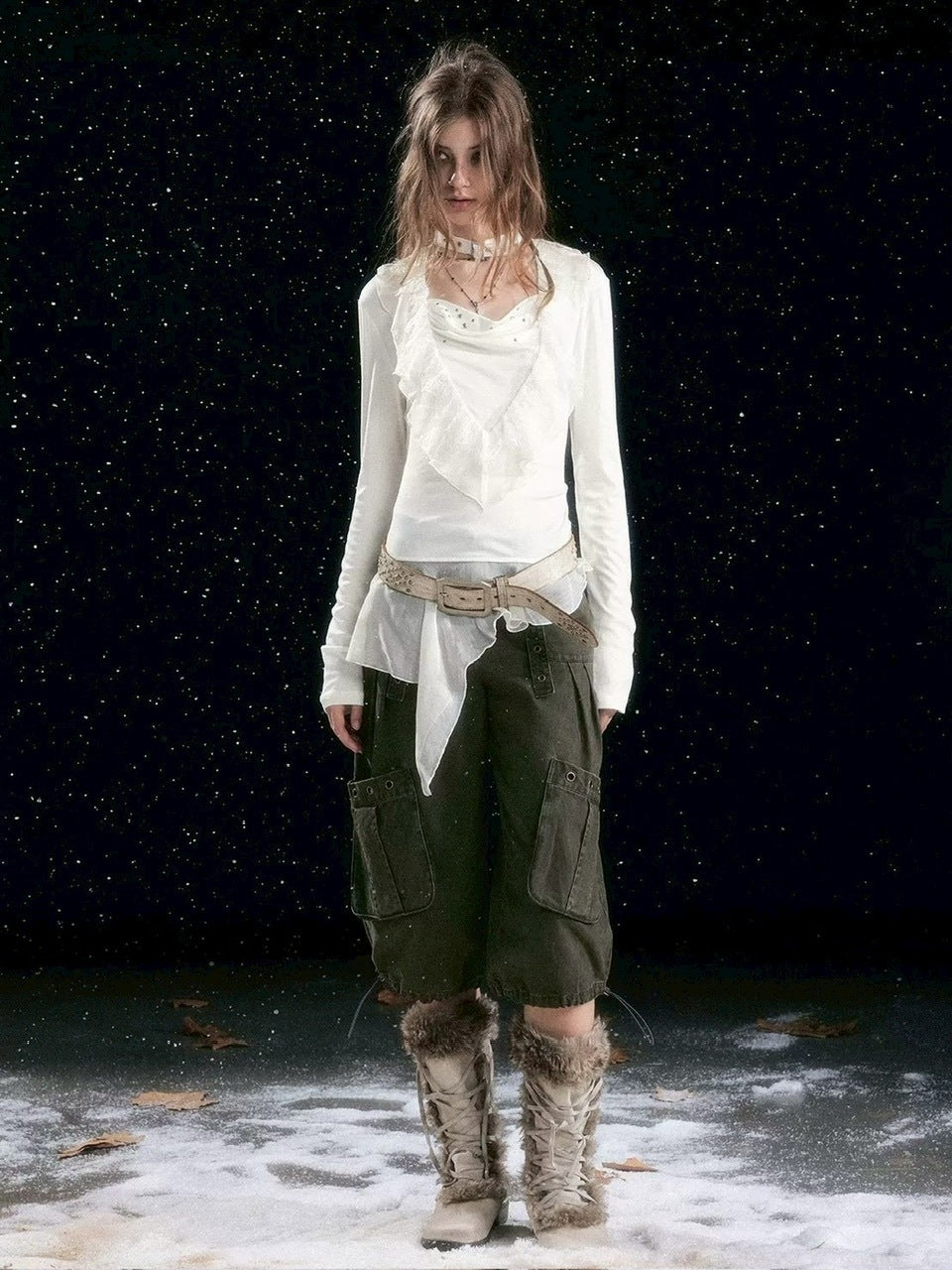 【Cest Nous】Ruffle hem top / 【セヌー】チョーカー付きアシンメトリーフリルトップス