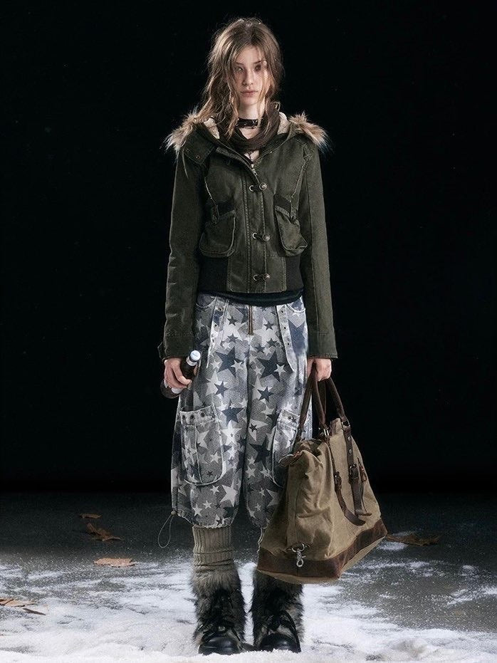 【Cest Nous】Military green washed jacket / 【セヌー】ファーフードミリタリージャケット