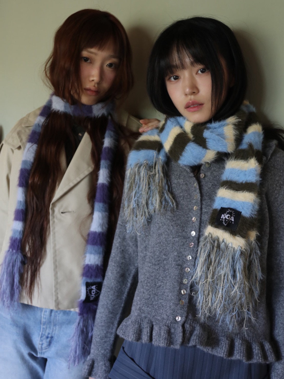 【IUGAMAKARAS】Striped Hairy Bold Muffler