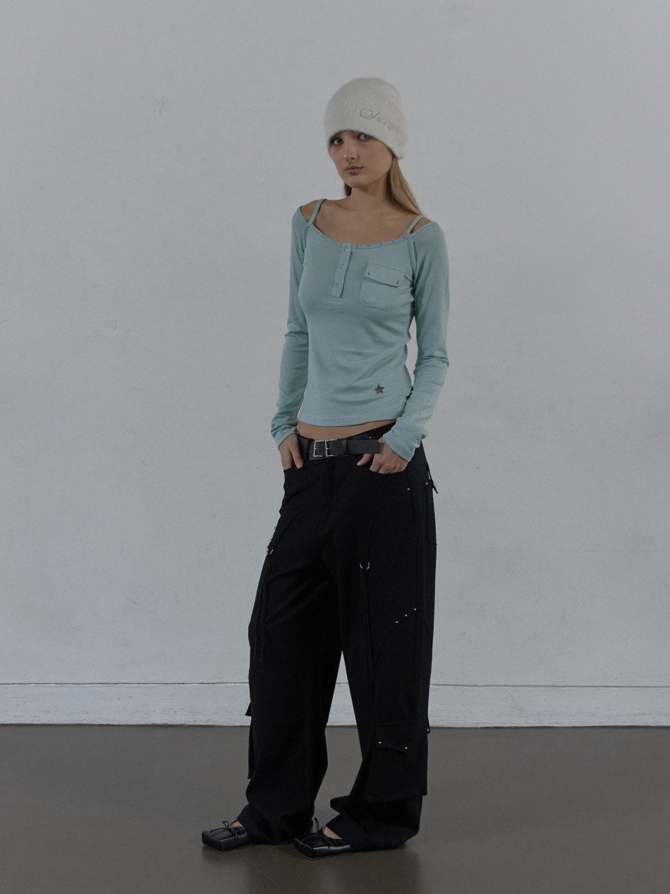 【SETUP‐EXE】SLEEVELESS LAYERED TOP / 【セットアップエグゼ】キャミレイヤード長袖Tシャツ