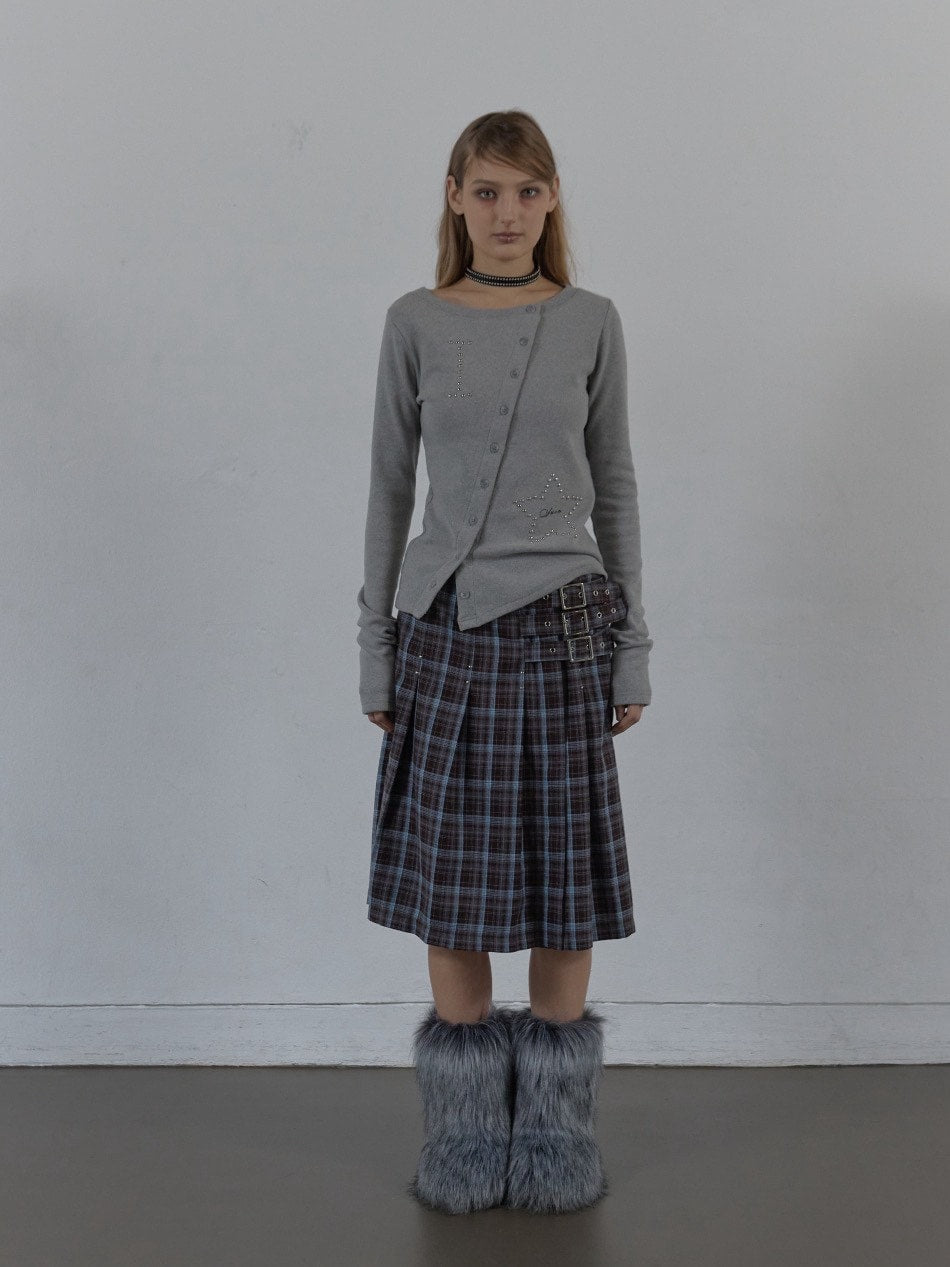 【SETUP‐EXE】STAR BUTTON TOP / 【セットアップエグゼ】ラインストーンボタン長袖Tシャツ