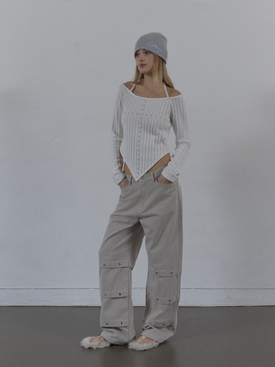 【SETUP‐EXE】WESTERN CROSS TOP / 【セットアップエグゼ】クロスオフショル長袖Tシャツ