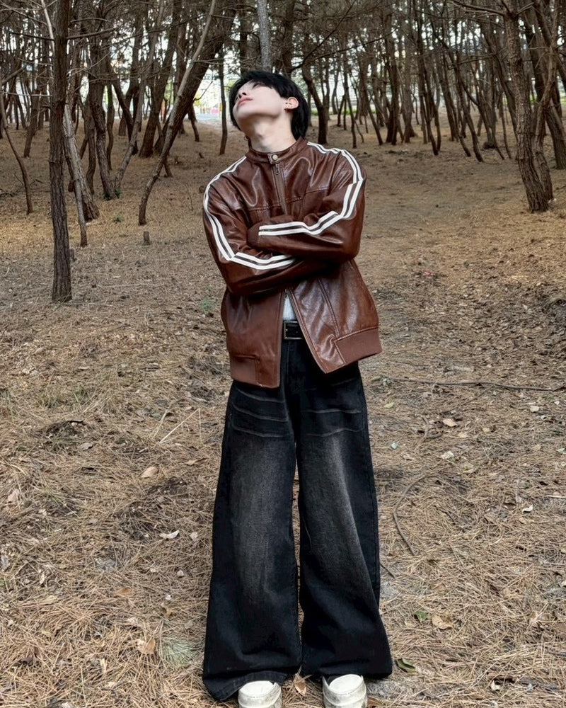 国際配送【LUV CODE】line leather jacket (2color)