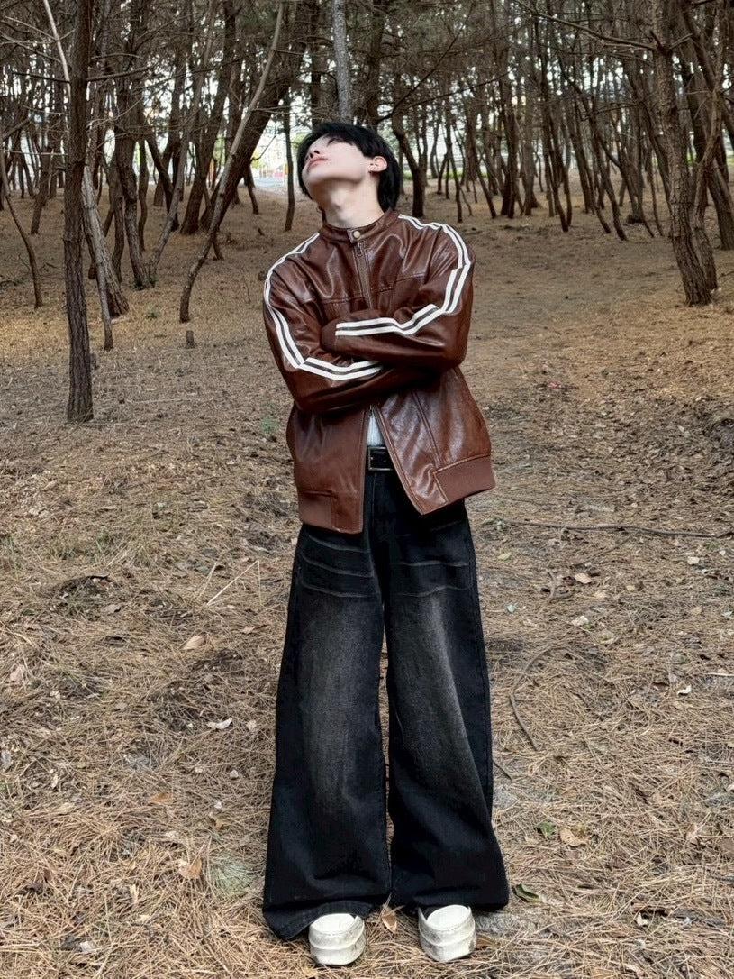 国際配送【LUV CODE】line leather jacket (2color)