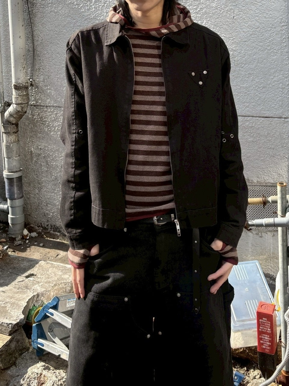 受注制【youll】asymmetry border henley hoodie (2color)