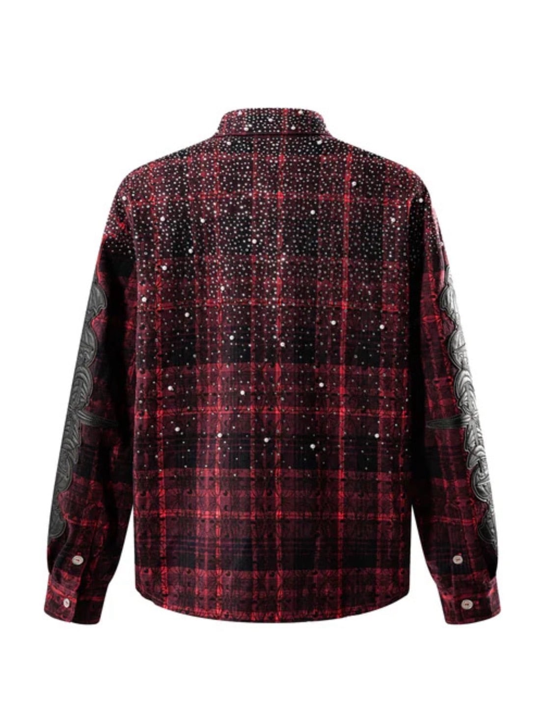 【The Boy Has No Patience】TBHNP LUMINOUS DAWN RHINESTONE PEARL BAT PATTERN L-S SHIRT / 【ザボーイハズノーペーシェンス】ラインストーンチェックシャツ