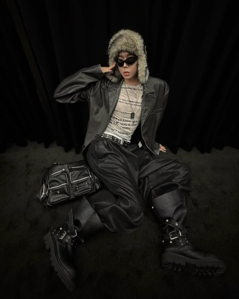 【BLACK PURPLE】 Crease Wide Boots
