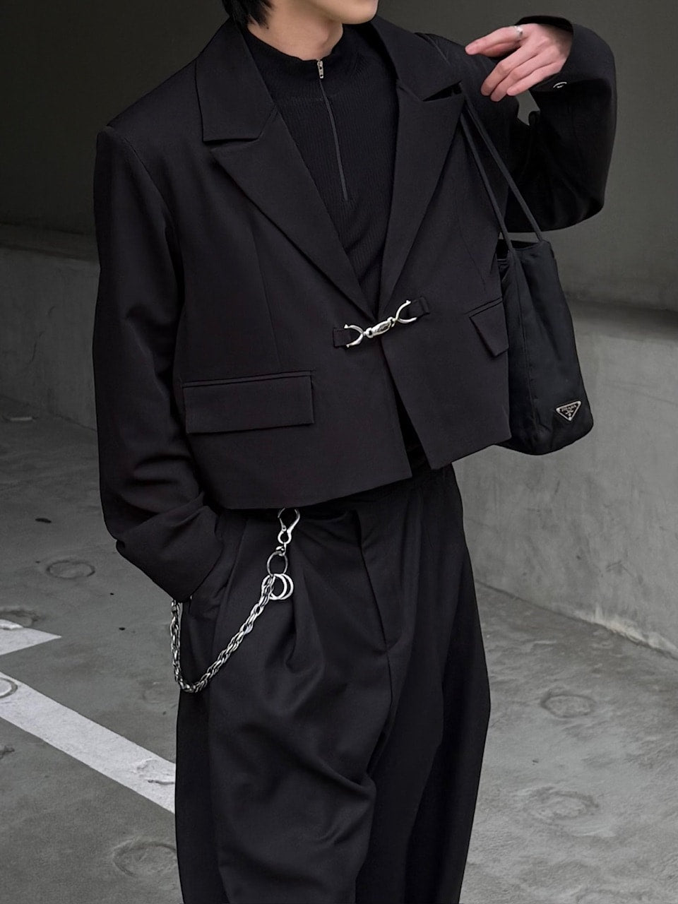 大阪店WEB限定受注制【Chikashitsu＋】mettal buckle cropped jacket / 【チカシツプラス】メタルバックルクロップジャケット