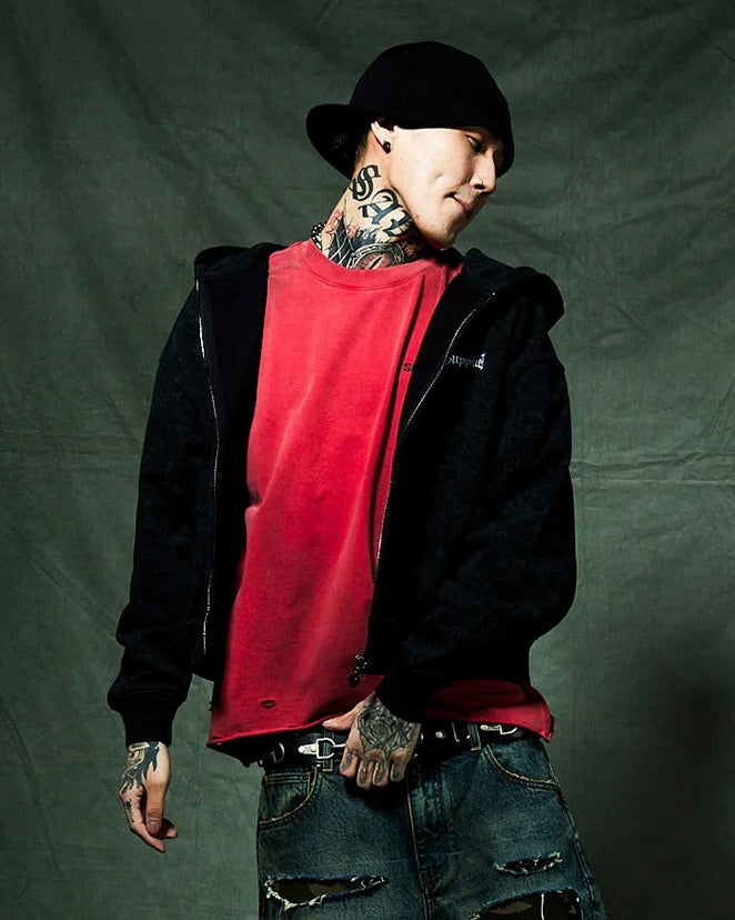 【SUPPLIER】Spray Cross Rhinestone Zip Hoodie
