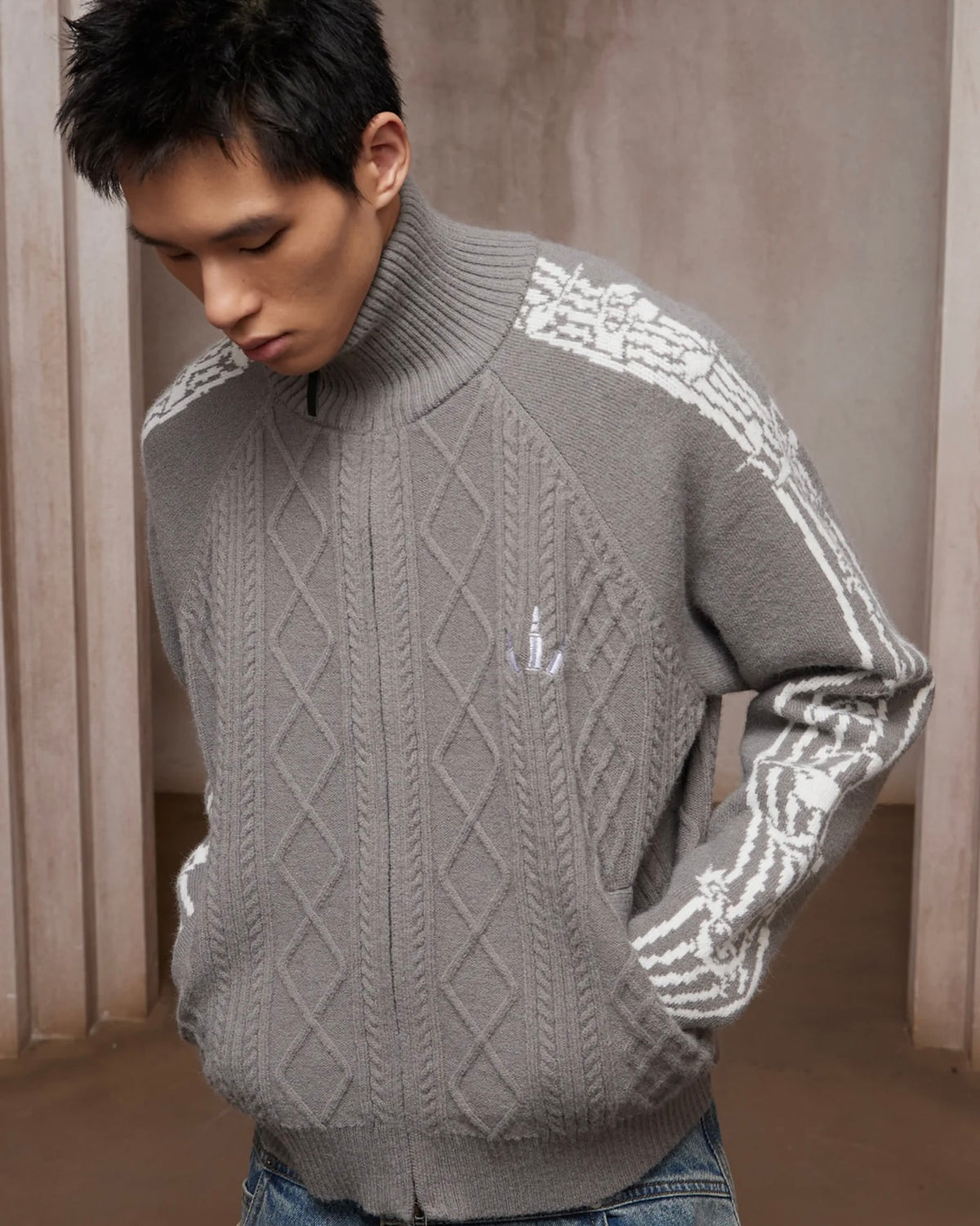 【DND4DES】Music Note Jacquard Knit Jacket