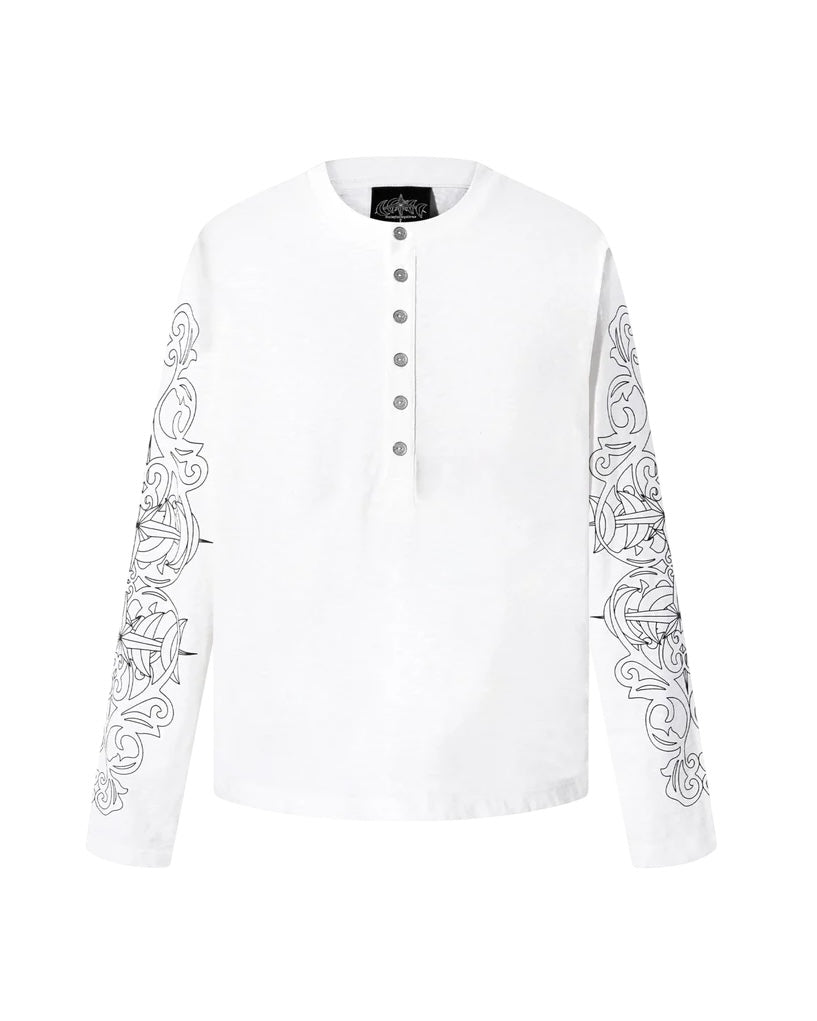 【THEBOYHASNOPATIENCE】LUMINOUS DAWN BAROQUE HENLEY L/S TEE