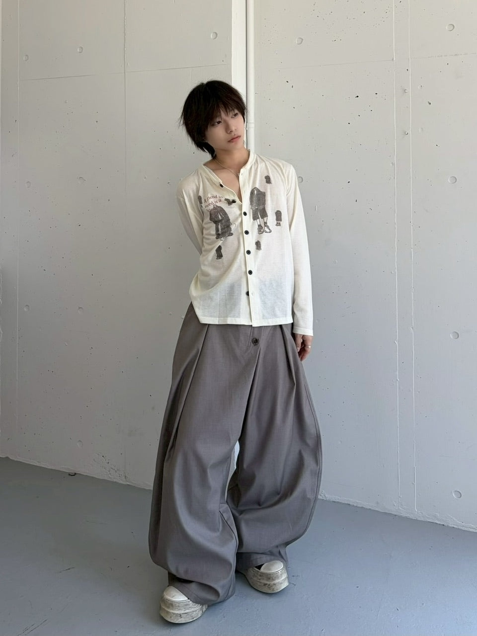 国際配送【LUV CODE】diagonal button wide pants (3color)