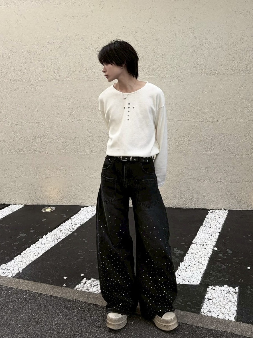 国際配送【LUV CODE】rhinestone wide denim pants (2color)