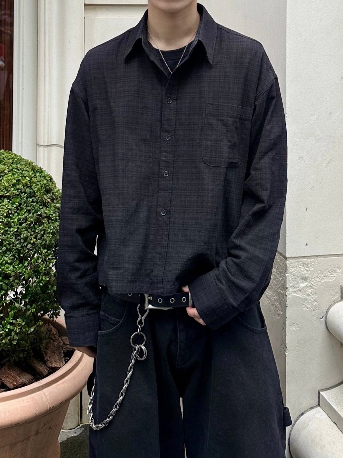 大阪店WEB限定受注制【Chikashitsu +】urban cropped check shirt (3color)