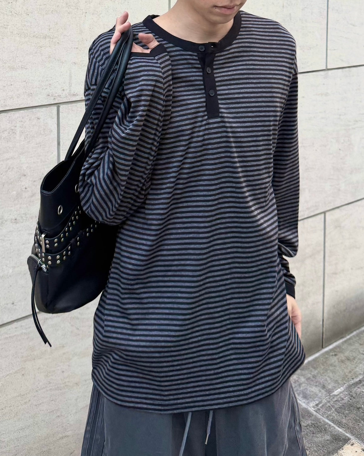 受注制【nmtc+】Striped Henley Long Sleeve