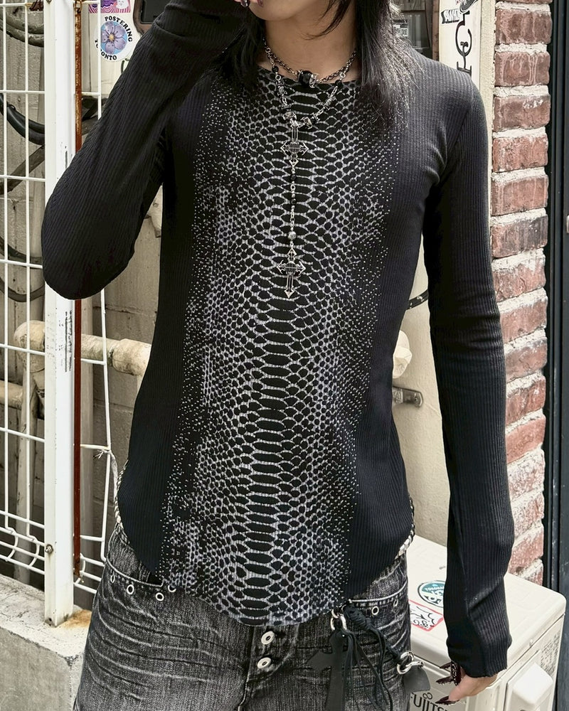 国際配送【Never mind the XU】vintage python sheer long sleeve (2color)