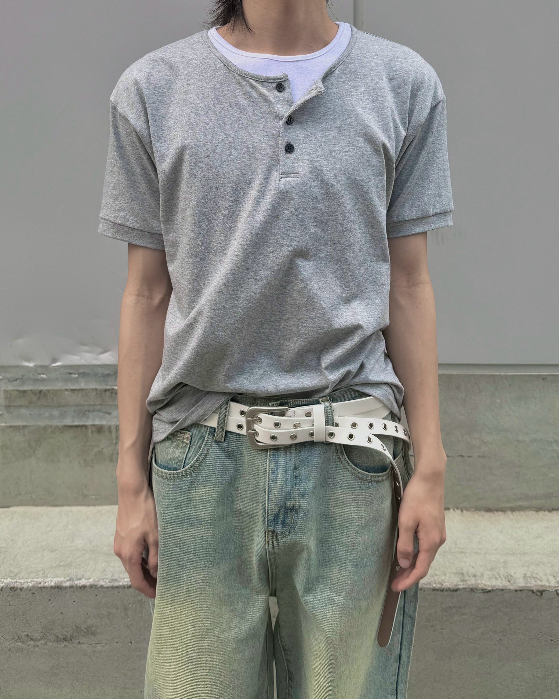 受注制【nmtc+】Cool Layered Henley Neck Tee (2color)