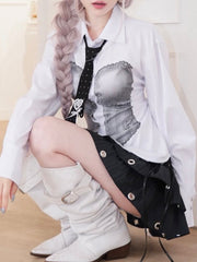 【CHERRYQUIRI】Ghost Corset Print Shirt