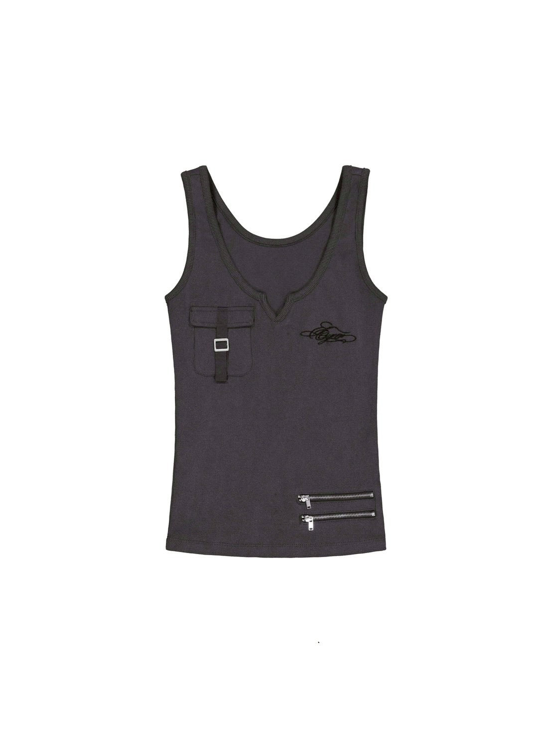 【EYEER】Script Logo Zipper Ribbed Sleeveless