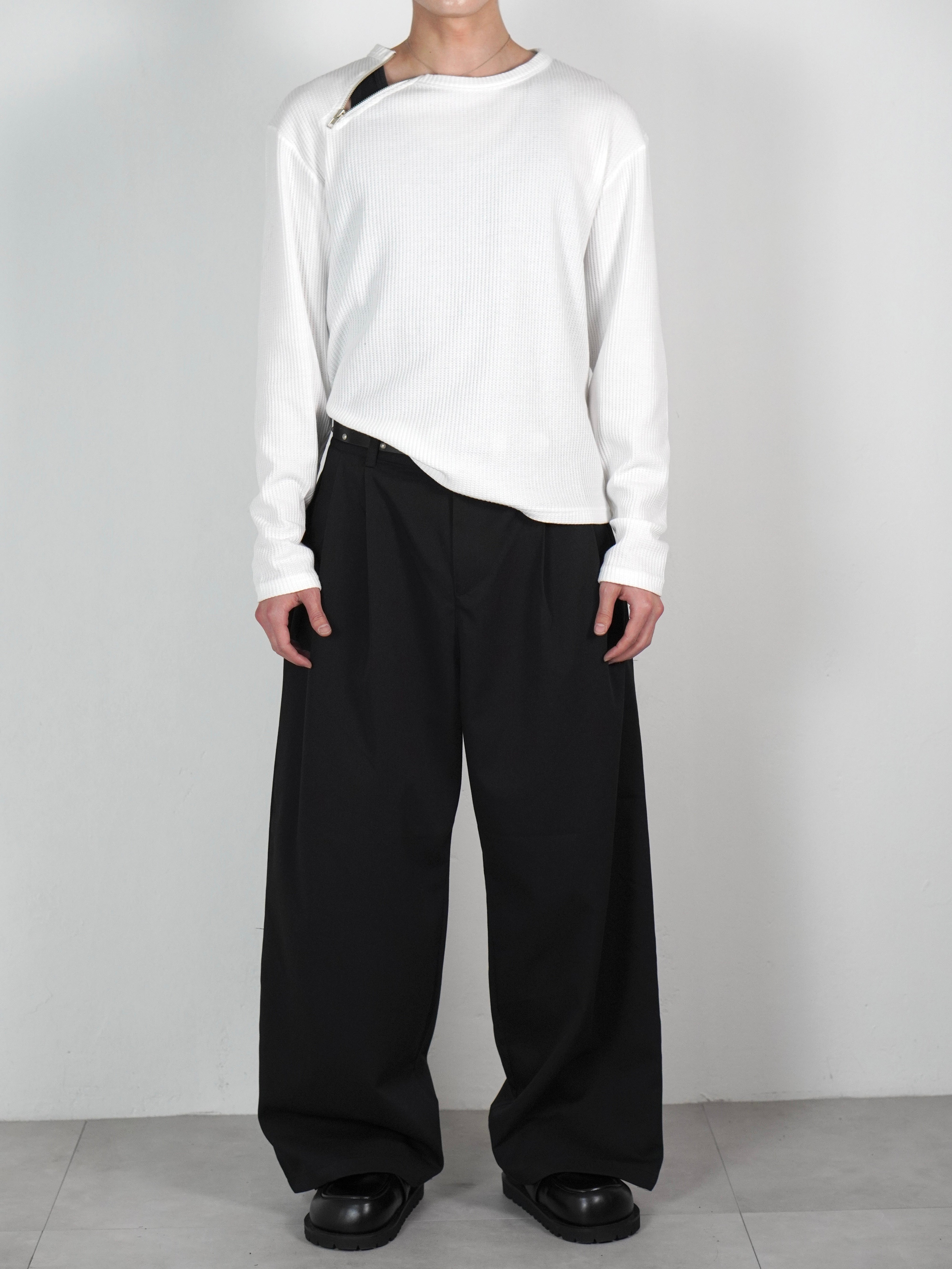 受注制【Chikashitsu +】metal zip waffle long sleeve (2color)