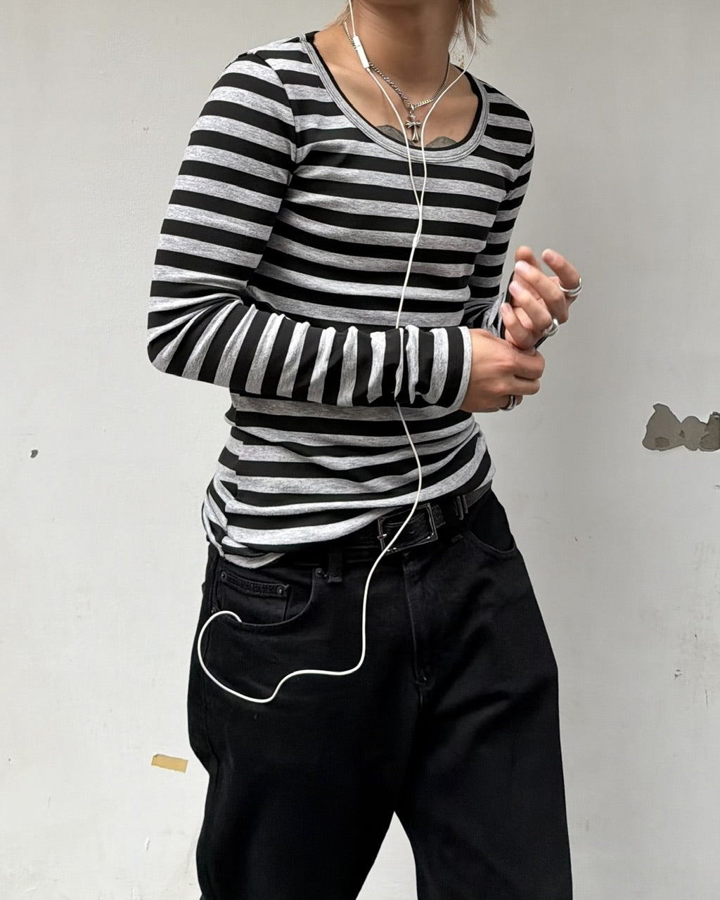 国際配送【RENOL】slim fit stripe long sleeve tee