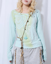 9/18 20:00 発売
国際配送【Nerd out XU】Off Shoulder Angel Print Long Sleeve Tee