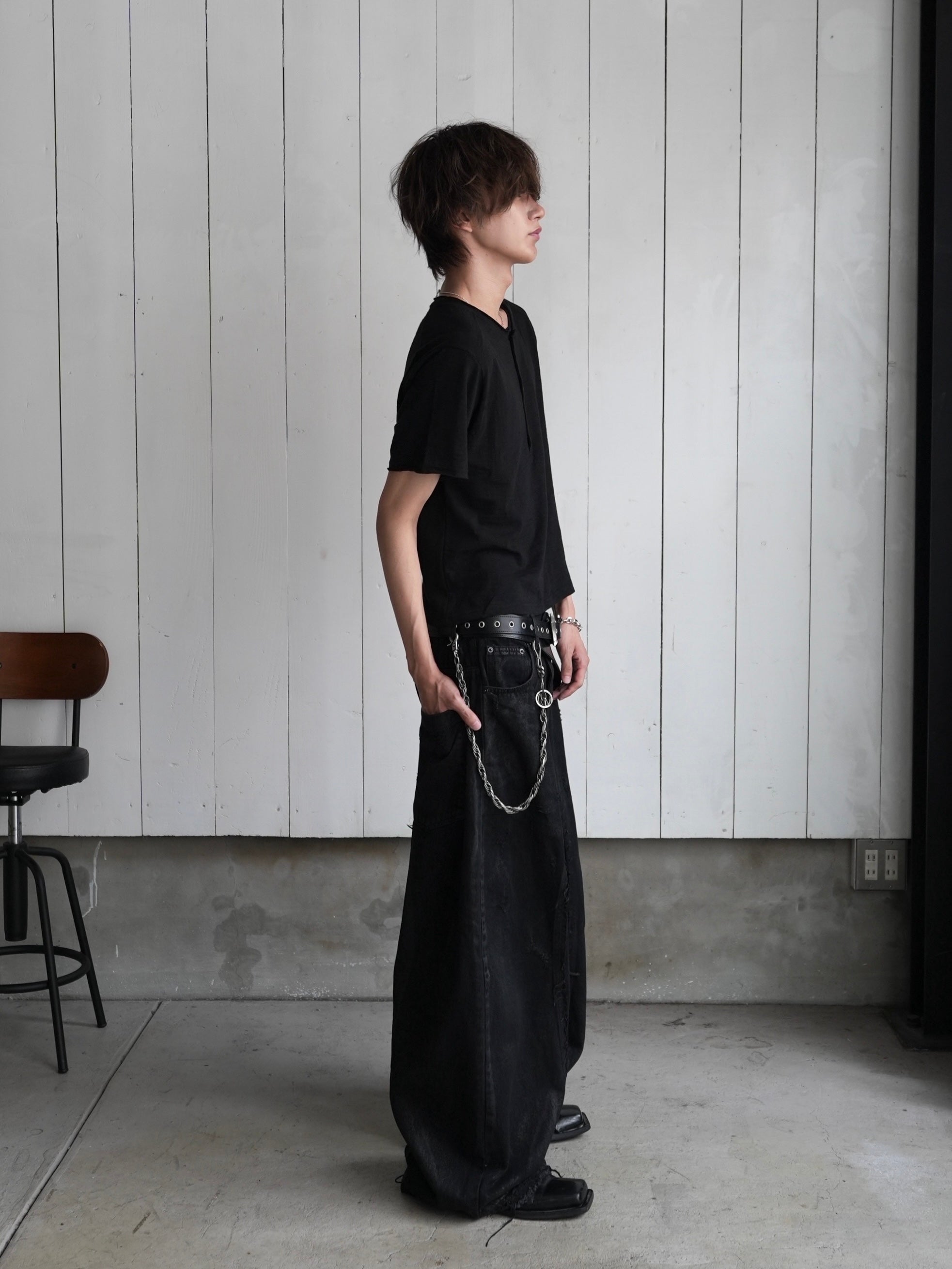 【CHIKASHITSU PLUS HIGH】Steel button short sleeve henley tee (2color)